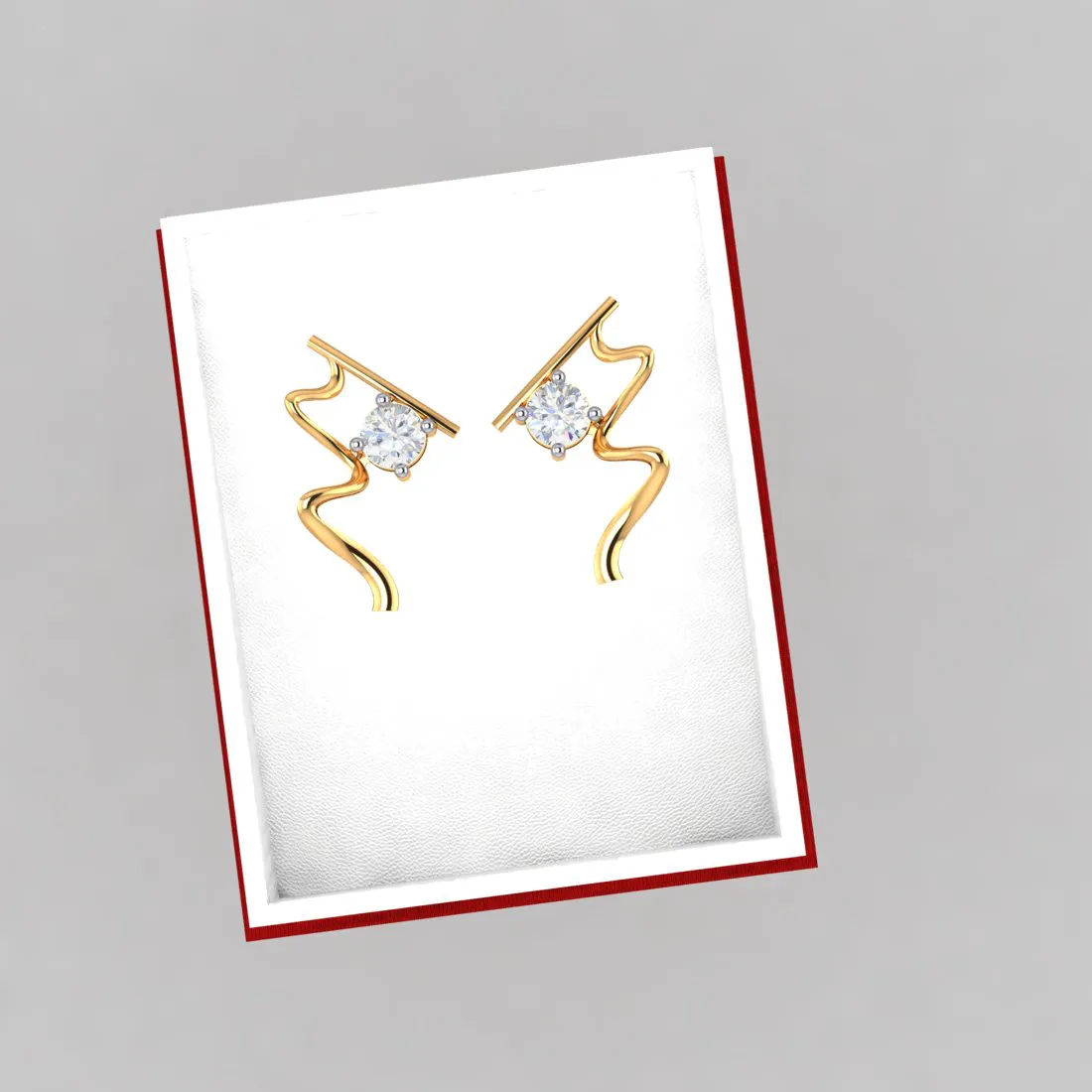 14k Wave Style Gold Earrings With American Diamonds