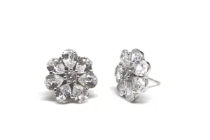 18k White Gold Plated Crystal Floral Stud Earrings by Donatello Gian