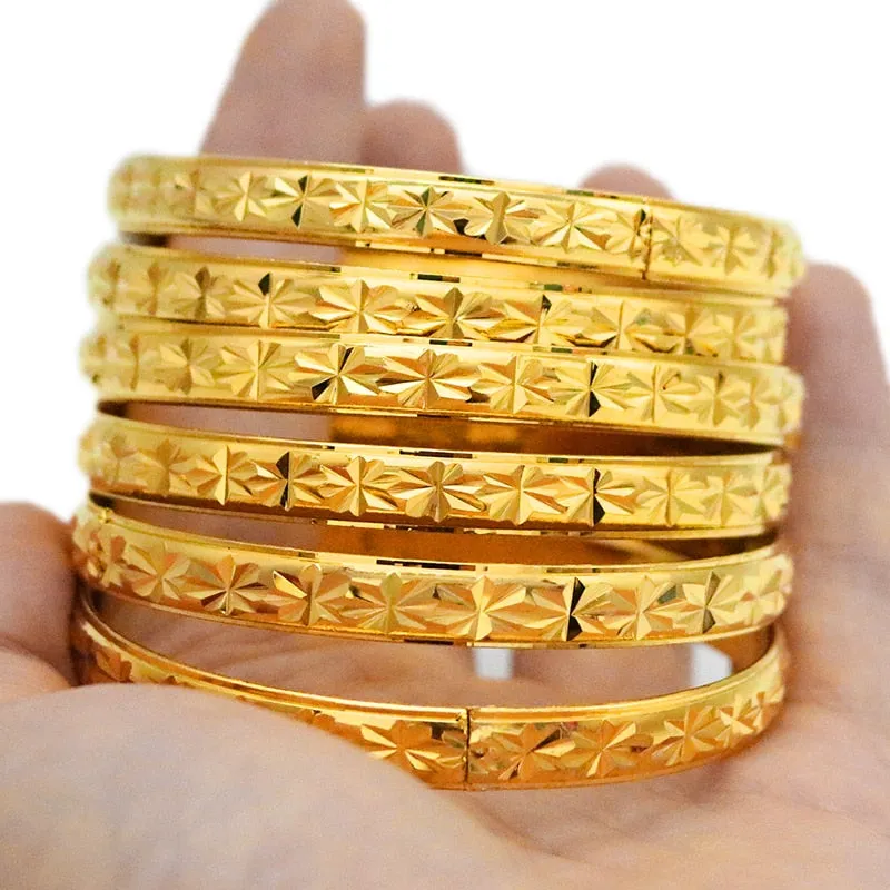 8MM 6Pcs/Lot Dubai Gold Bangles for Women Men 24k Color Ethiopian Bracelets African Jewelry Saudi Arabic Wedding Bride Gift