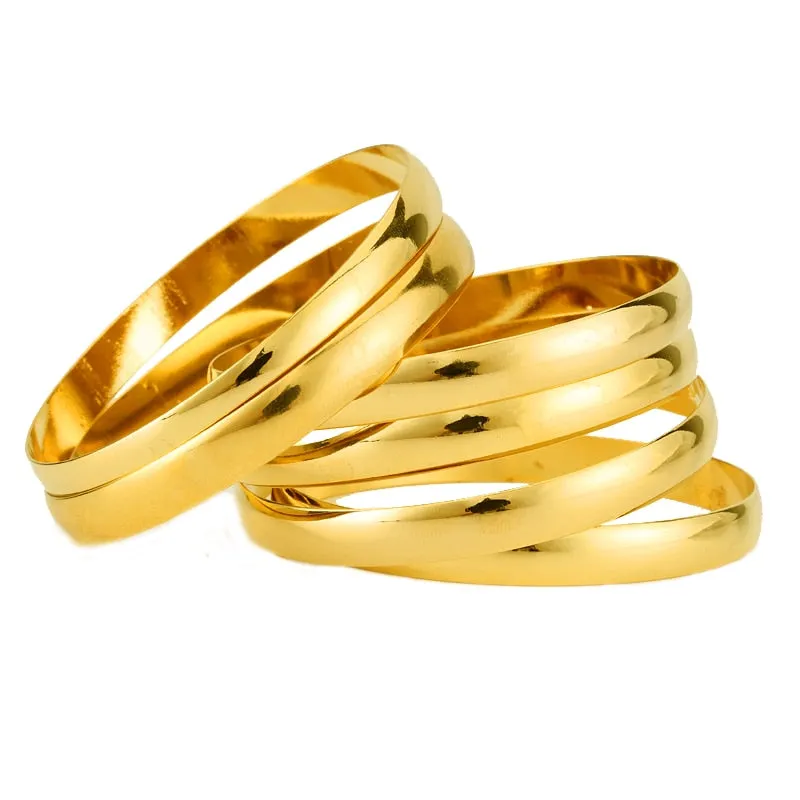 8MM 6Pcs/Lot Dubai Gold Bangles for Women Men 24k Color Ethiopian Bracelets African Jewelry Saudi Arabic Wedding Bride Gift