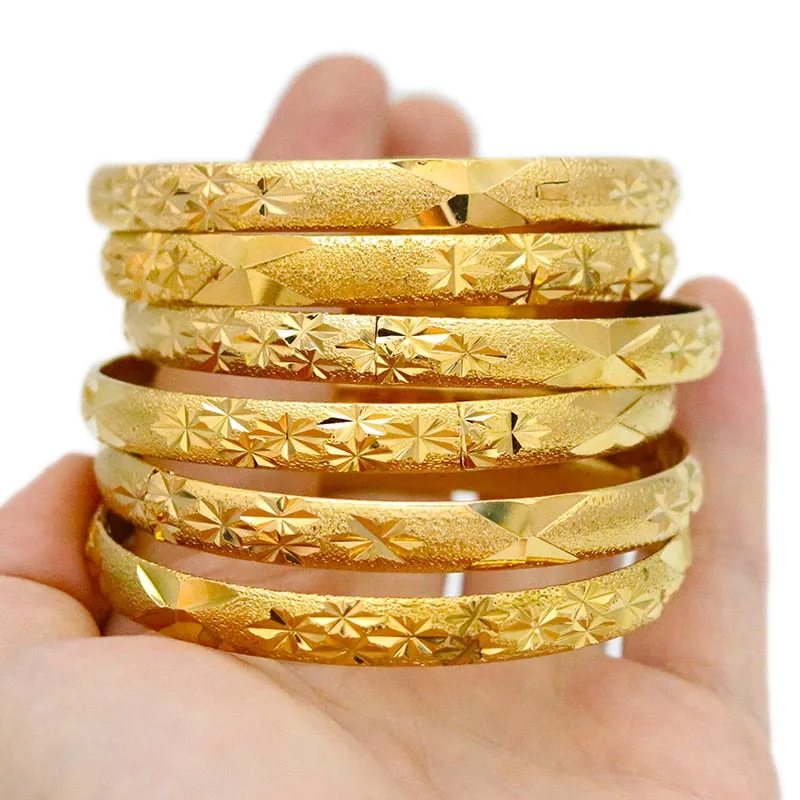 8MM 6Pcs/Lot Dubai Gold Bangles for Women Men 24k Color Ethiopian Bracelets African Jewelry Saudi Arabic Wedding Bride Gift