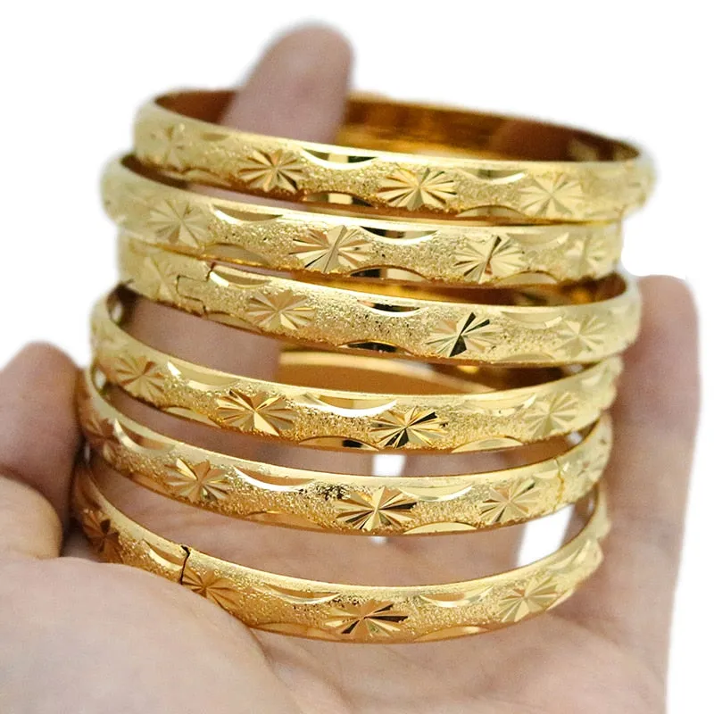 8MM 6Pcs/Lot Dubai Gold Bangles for Women Men 24k Color Ethiopian Bracelets African Jewelry Saudi Arabic Wedding Bride Gift