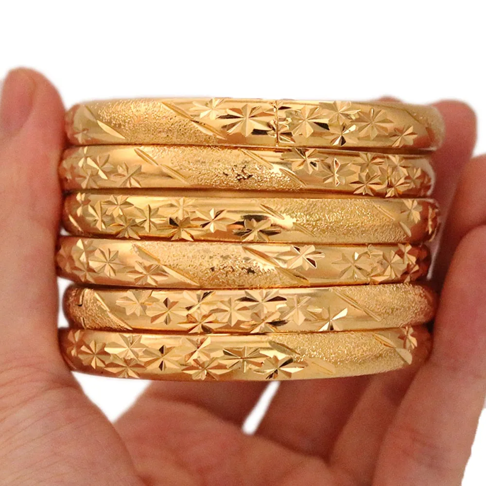 8MM 6Pcs/Lot Dubai Gold Bangles for Women Men 24k Color Ethiopian Bracelets African Jewelry Saudi Arabic Wedding Bride Gift