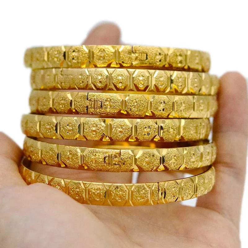 8MM 6Pcs/Lot Dubai Gold Bangles for Women Men 24k Color Ethiopian Bracelets African Jewelry Saudi Arabic Wedding Bride Gift