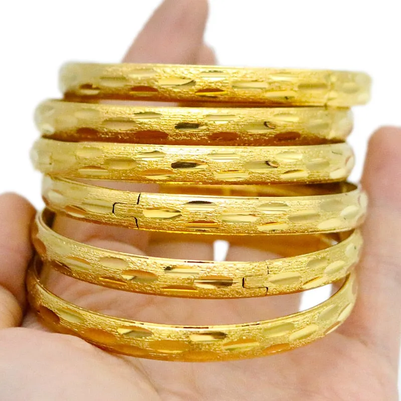 8MM 6Pcs/Lot Dubai Gold Bangles for Women Men 24k Color Ethiopian Bracelets African Jewelry Saudi Arabic Wedding Bride Gift