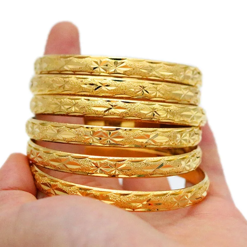 8MM 6Pcs/Lot Dubai Gold Bangles for Women Men 24k Color Ethiopian Bracelets African Jewelry Saudi Arabic Wedding Bride Gift
