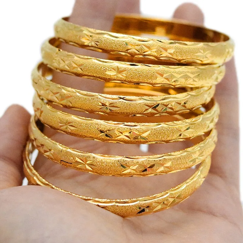 8MM 6Pcs/Lot Dubai Gold Bangles for Women Men 24k Color Ethiopian Bracelets African Jewelry Saudi Arabic Wedding Bride Gift