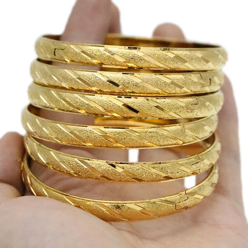 8MM 6Pcs/Lot Dubai Gold Bangles for Women Men 24k Color Ethiopian Bracelets African Jewelry Saudi Arabic Wedding Bride Gift
