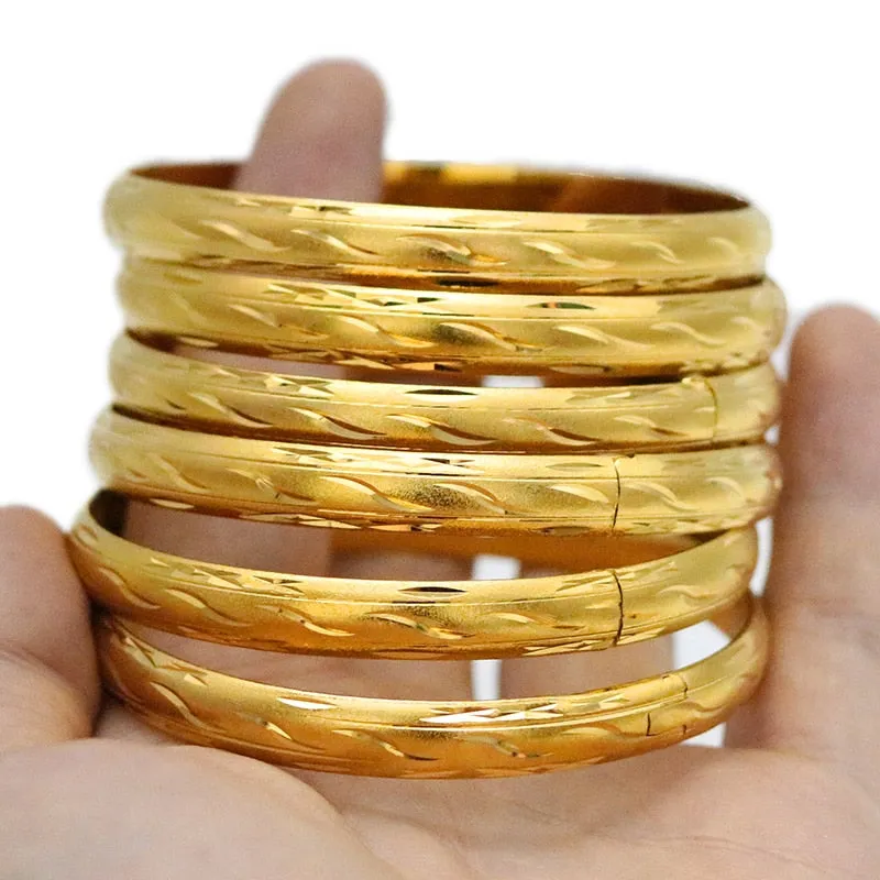 8MM 6Pcs/Lot Dubai Gold Bangles for Women Men 24k Color Ethiopian Bracelets African Jewelry Saudi Arabic Wedding Bride Gift