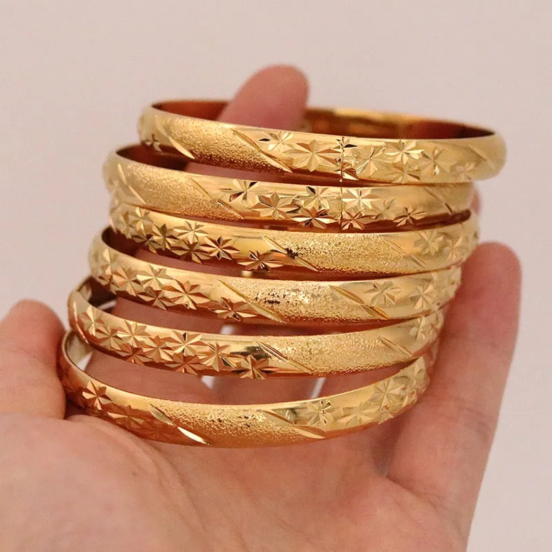 8MM 6Pcs/Lot Dubai Gold Bangles for Women Men 24k Color Ethiopian Bracelets African Jewelry Saudi Arabic Wedding Bride Gift
