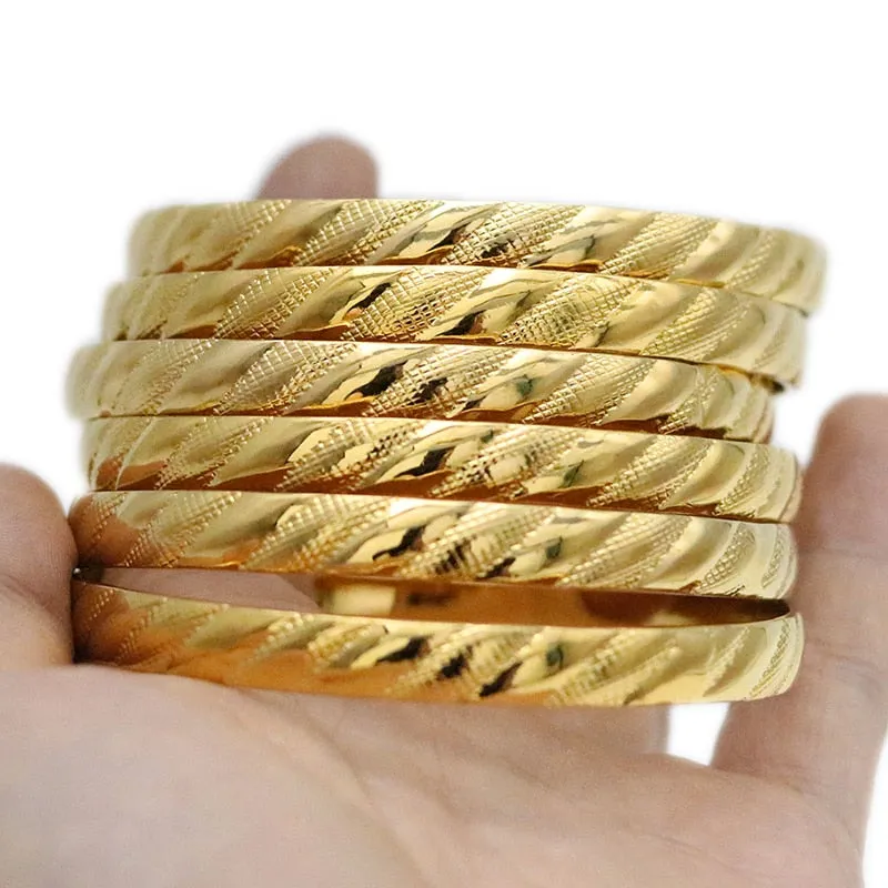 8MM 6Pcs/Lot Dubai Gold Bangles for Women Men 24k Color Ethiopian Bracelets African Jewelry Saudi Arabic Wedding Bride Gift