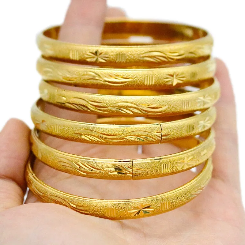 8MM 6Pcs/Lot Dubai Gold Bangles for Women Men 24k Color Ethiopian Bracelets African Jewelry Saudi Arabic Wedding Bride Gift