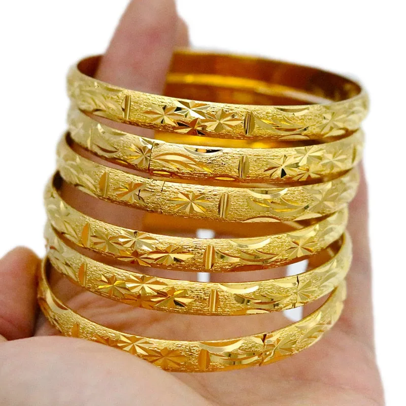 8MM 6Pcs/Lot Dubai Gold Bangles for Women Men 24k Color Ethiopian Bracelets African Jewelry Saudi Arabic Wedding Bride Gift