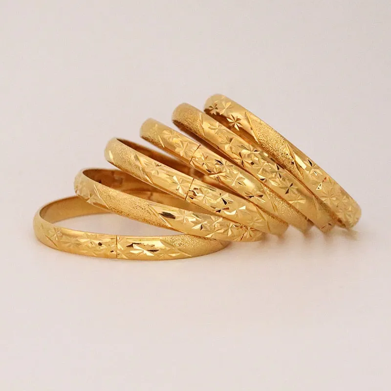 8MM 6Pcs/Lot Dubai Gold Bangles for Women Men 24k Color Ethiopian Bracelets African Jewelry Saudi Arabic Wedding Bride Gift