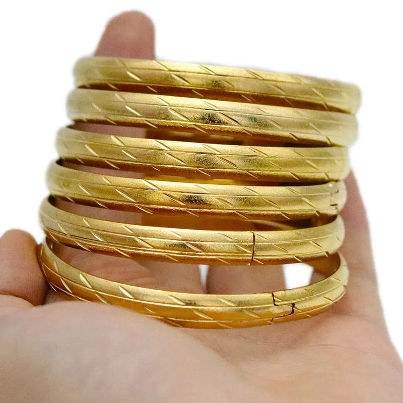 8MM 6Pcs/Lot Dubai Gold Bangles for Women Men 24k Color Ethiopian Bracelets African Jewelry Saudi Arabic Wedding Bride Gift