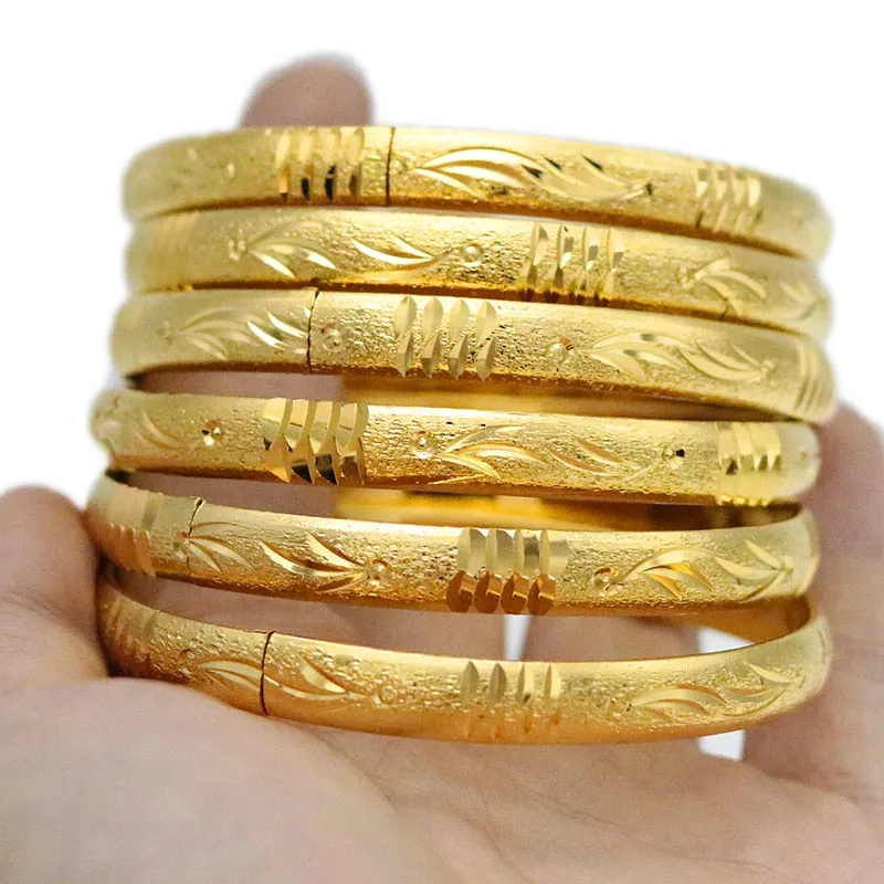 8MM 6Pcs/Lot Dubai Gold Bangles for Women Men 24k Color Ethiopian Bracelets African Jewelry Saudi Arabic Wedding Bride Gift