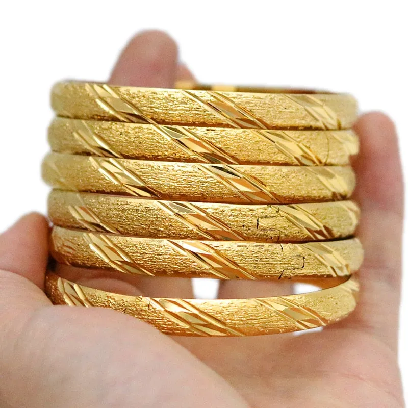 8MM 6Pcs/Lot Dubai Gold Bangles for Women Men 24k Color Ethiopian Bracelets African Jewelry Saudi Arabic Wedding Bride Gift