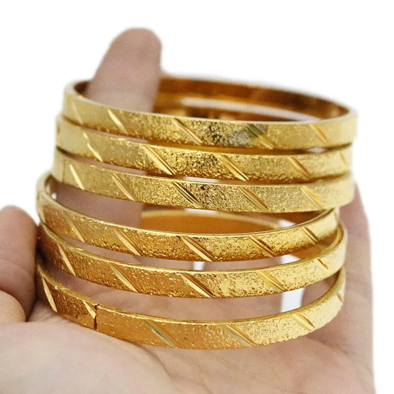8MM 6Pcs/Lot Dubai Gold Bangles for Women Men 24k Color Ethiopian Bracelets African Jewelry Saudi Arabic Wedding Bride Gift