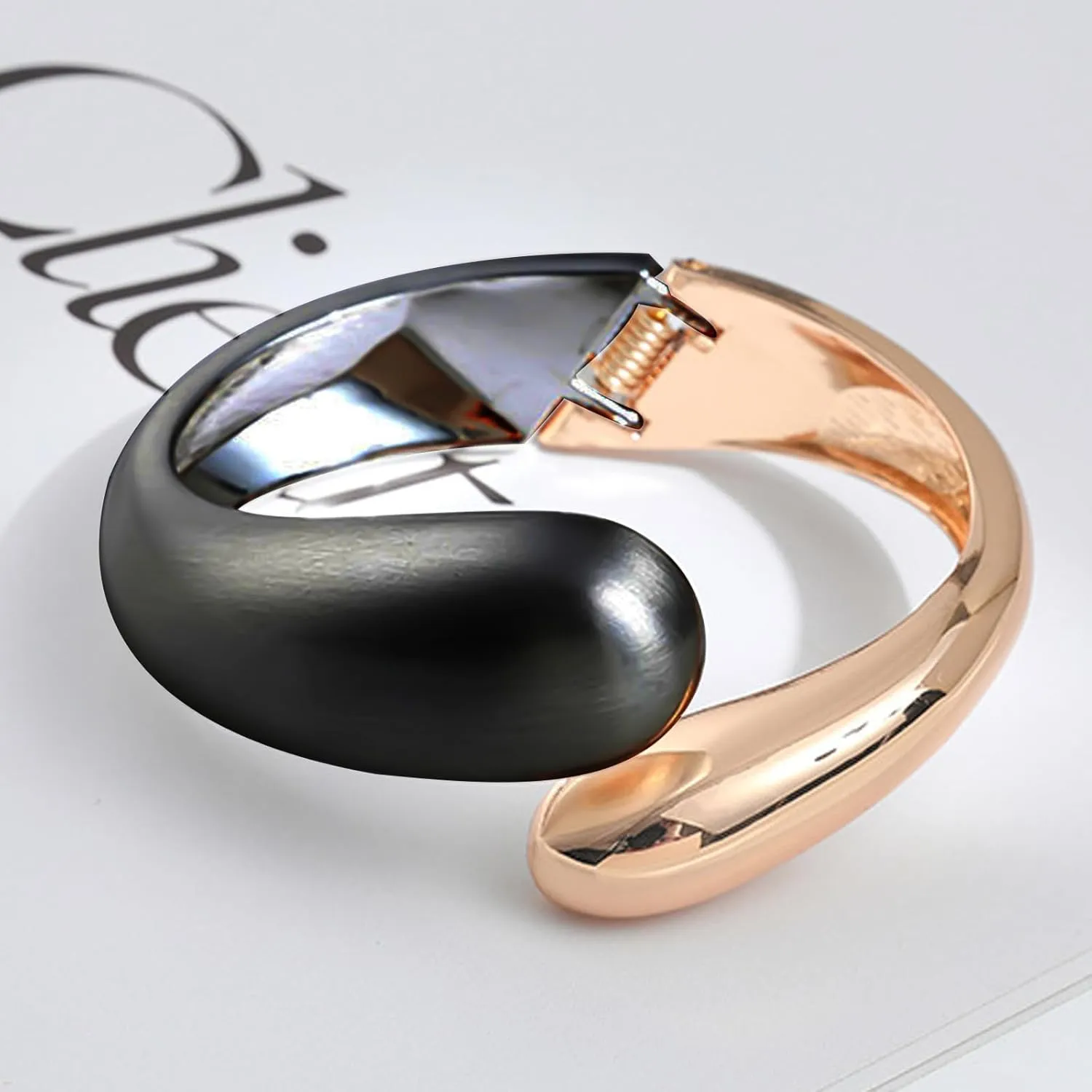 Aonklot Chunky Gold Bangles for Women Two Tone Bracelets Silver Bangles Cuff Black Chunky Bracelet Gold Jewelry for Women Birthday Gifts for Her Girlfriend Gift