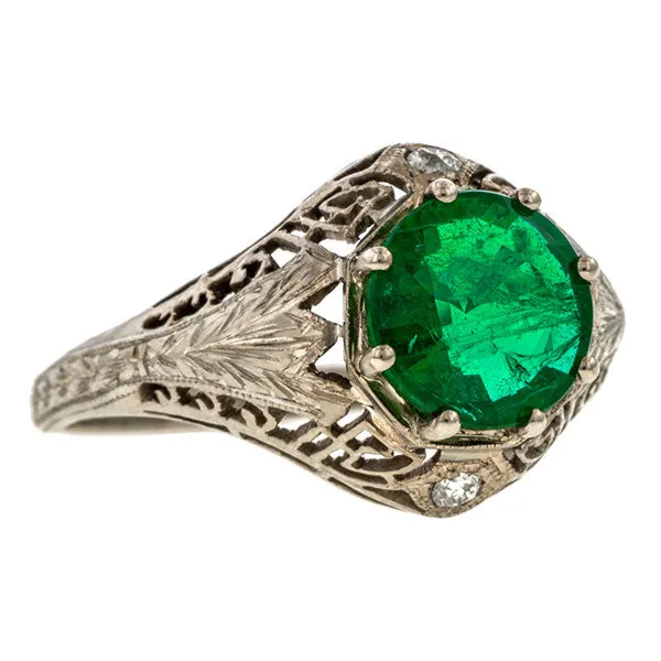 Art Deco Filigree Emerald Ring, 2.20ct