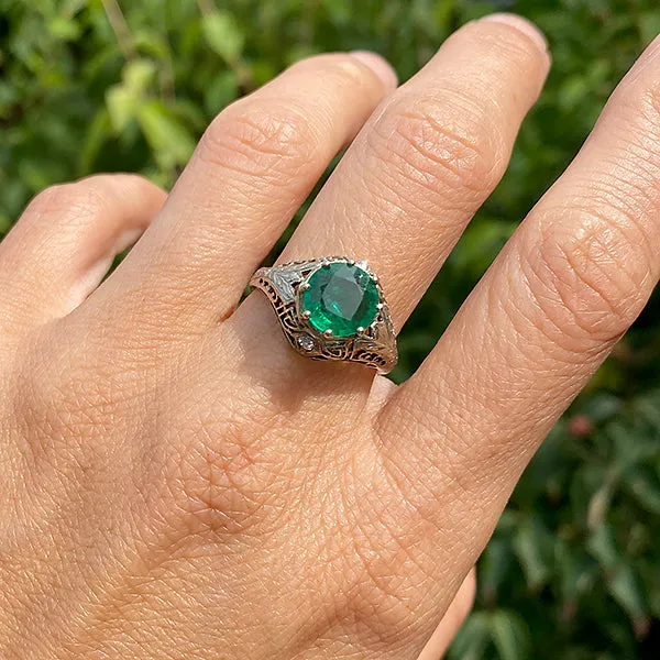 Art Deco Filigree Emerald Ring, 2.20ct