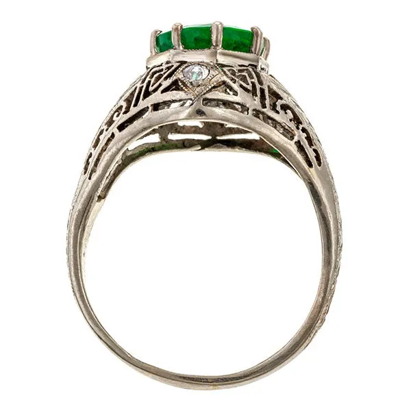 Art Deco Filigree Emerald Ring, 2.20ct