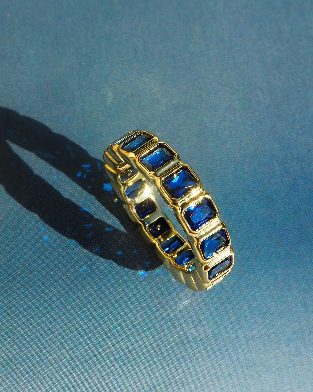 Bezel Emerald Ballier Ring- Blue Sapphire- Gold