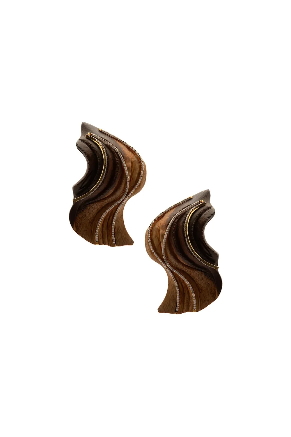 Carving Wavy Wood Earrings with Diamond