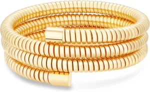Chunky Gold Beaded Bangle Bracelet Set Stack for Women Men Stretchy Snake Link Chain Flexible Wide Wristband Bangles Bracelets