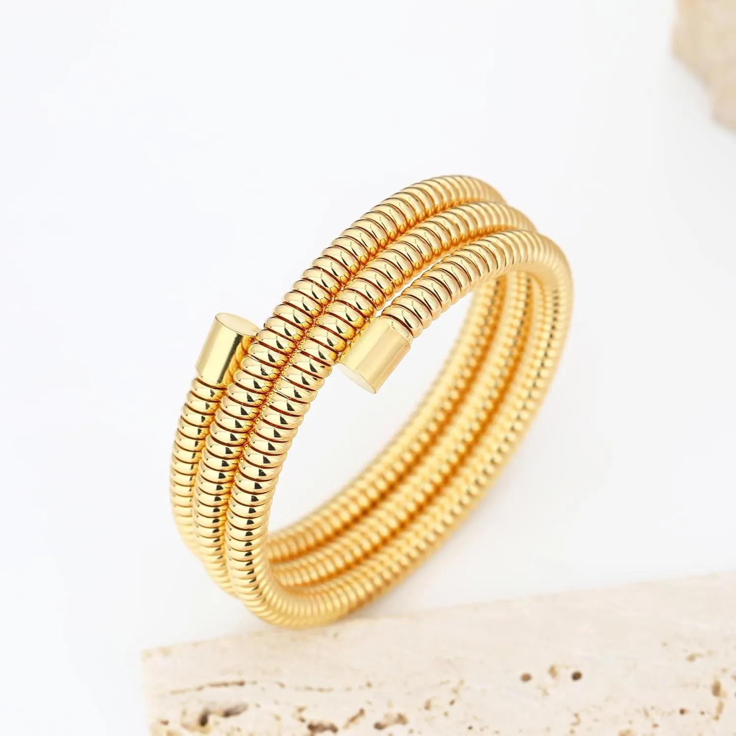 Chunky Gold Beaded Bangle Bracelet Set Stack for Women Men Stretchy Snake Link Chain Flexible Wide Wristband Bangles Bracelets