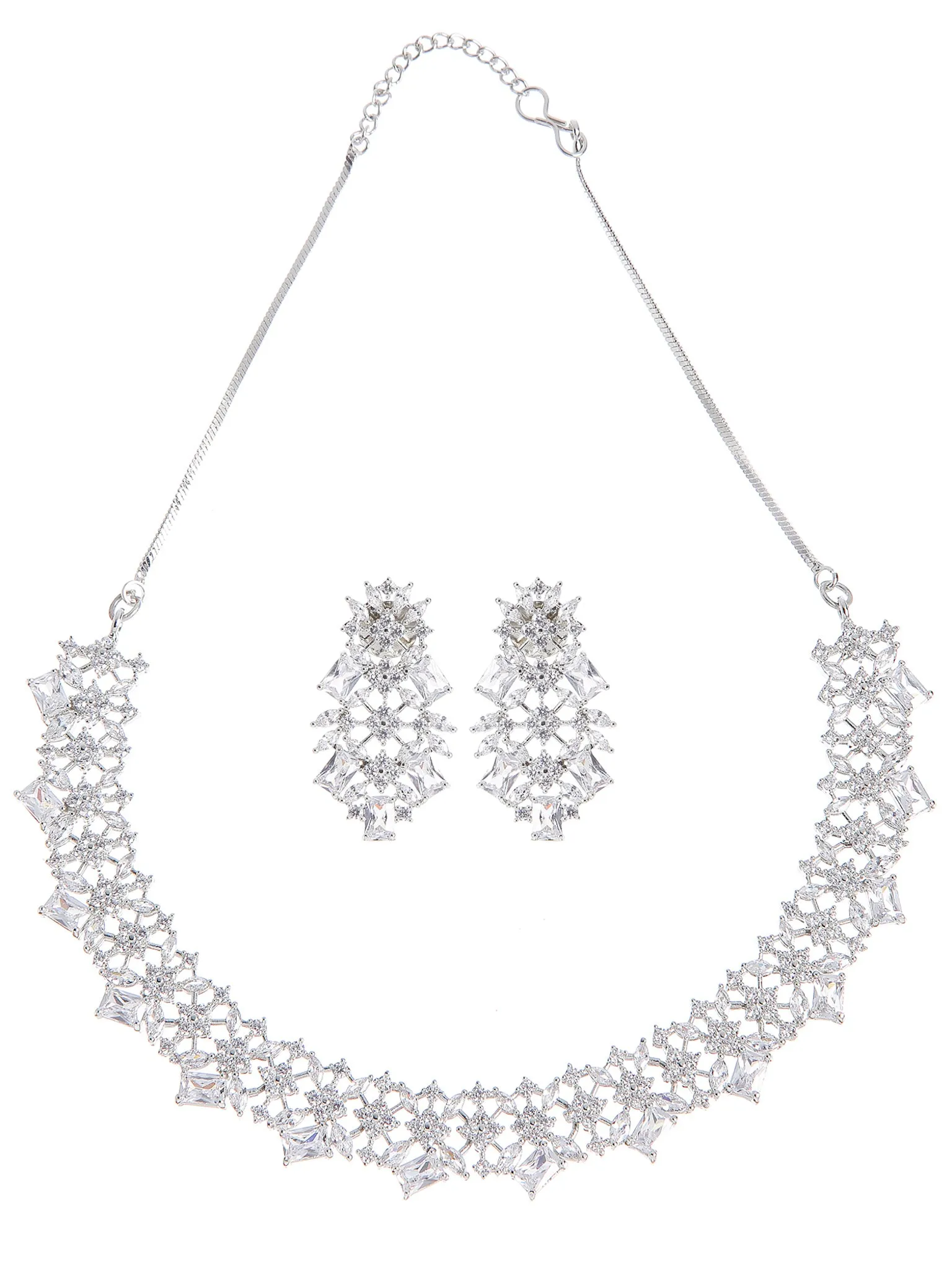 Contemporary Silver Toned American Diamond Jewellery Set