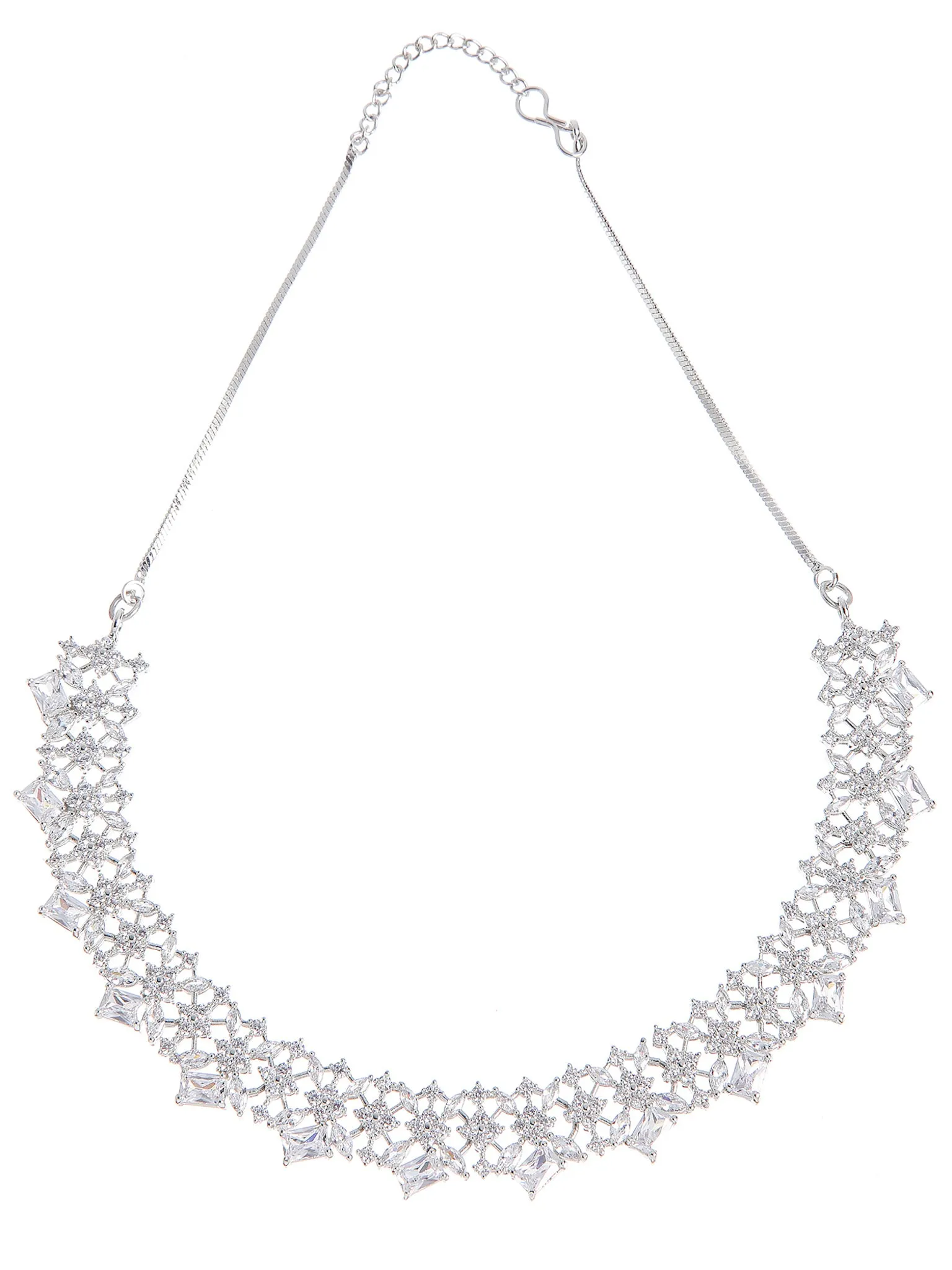 Contemporary Silver Toned American Diamond Jewellery Set