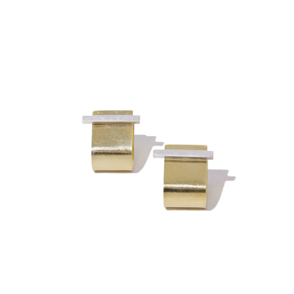 Dash Huggie Earrings - Brass and Sterling Silver