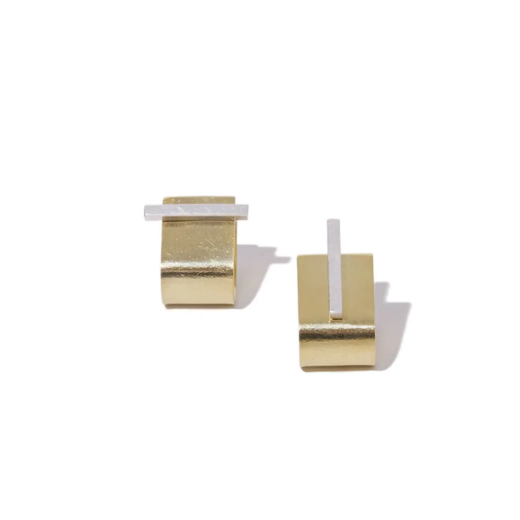 Dash Huggie Earrings - Brass and Sterling Silver