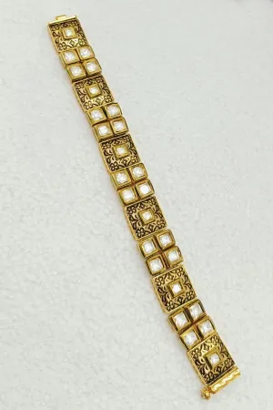 Designer Gold Plated Royal Kundan & Ruby Openable Bracelet (D194)