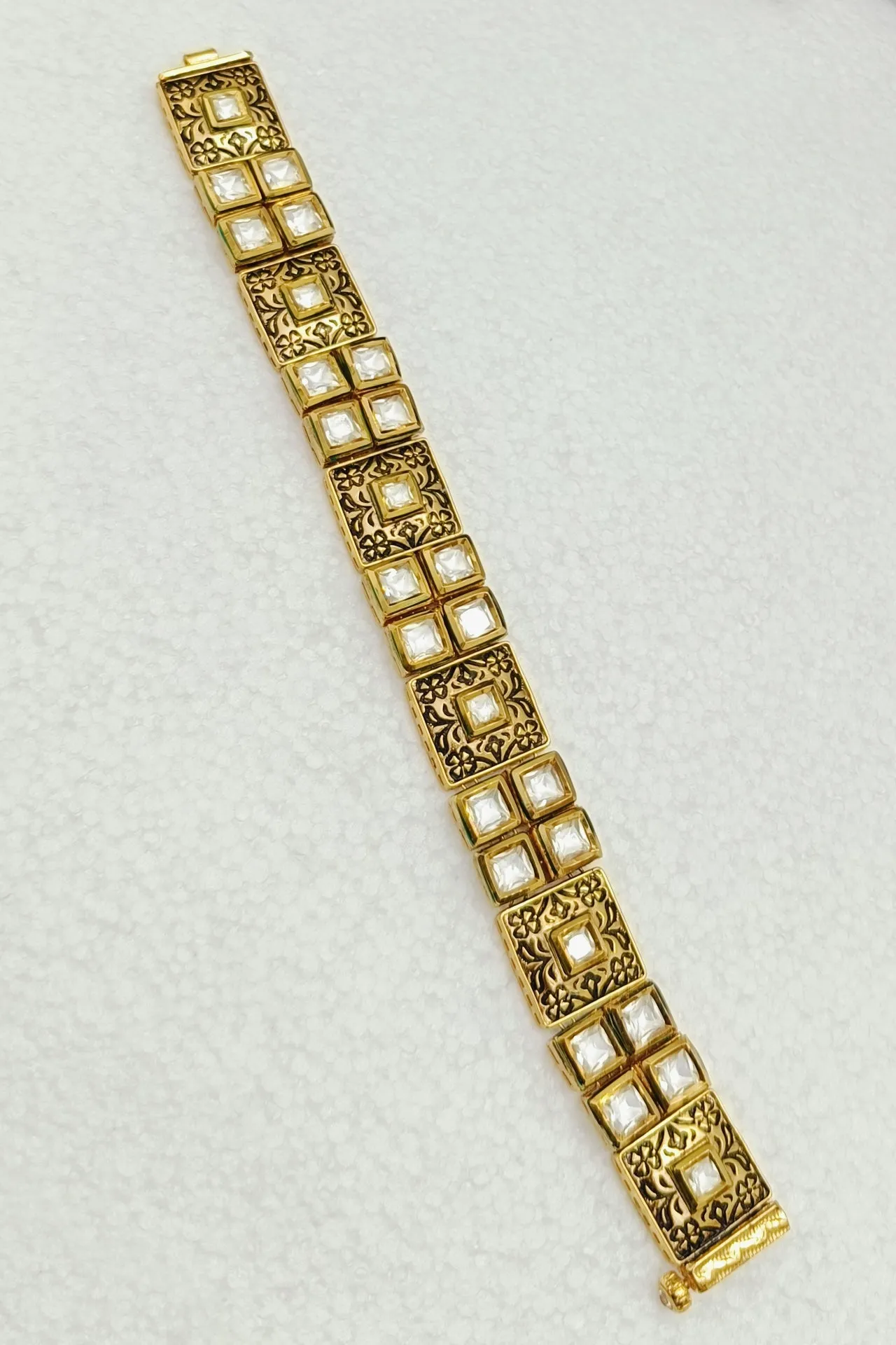 Designer Gold Plated Royal Kundan & Ruby Openable Bracelet (D194)