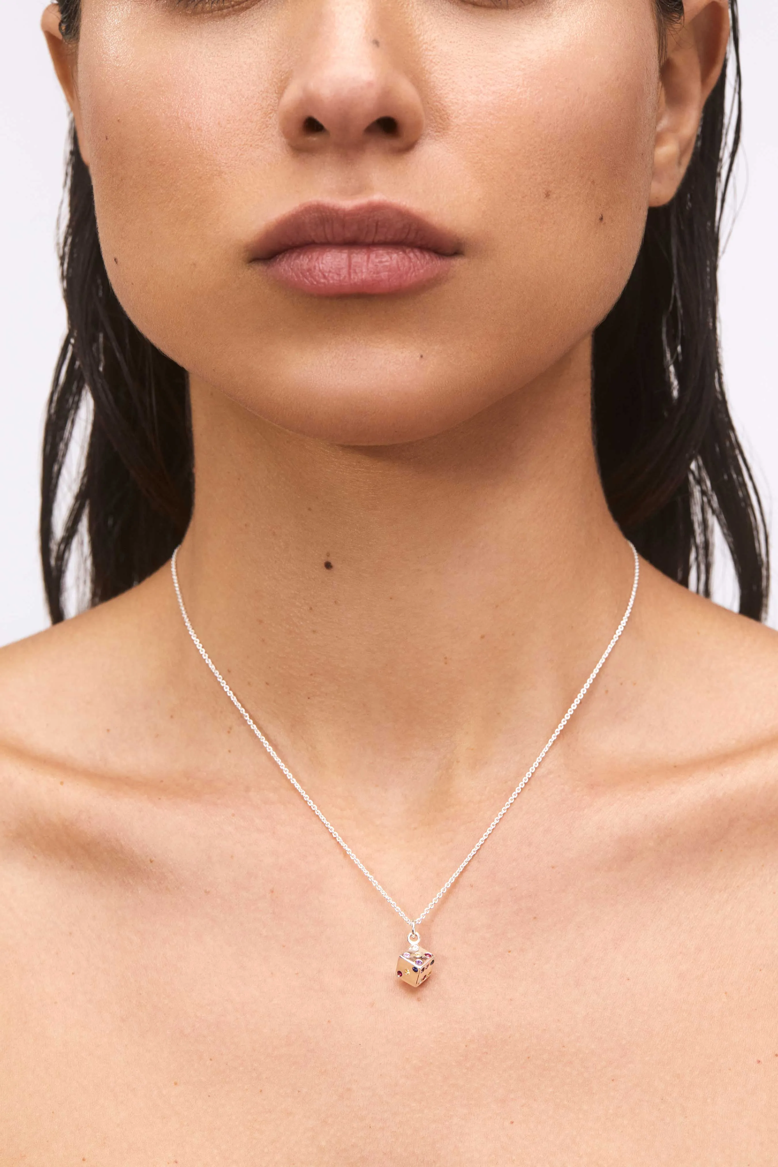Dice Necklace in Sterling Silver - Multi