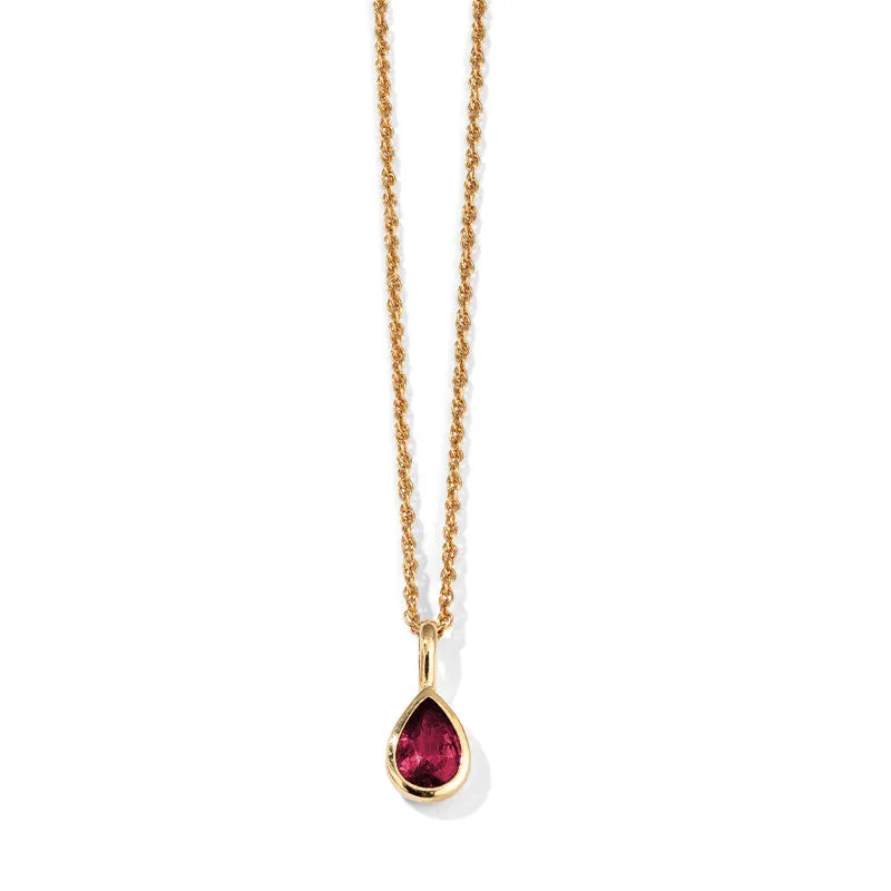 Droplet Necklace, Ruby, 9kt Yellow Gold