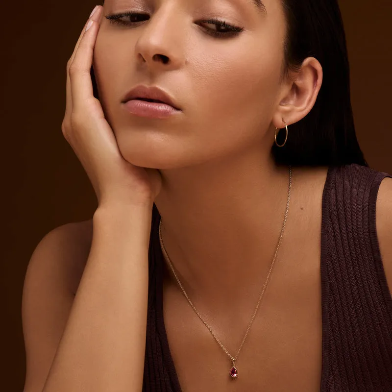 Droplet Necklace, Ruby, 9kt Yellow Gold
