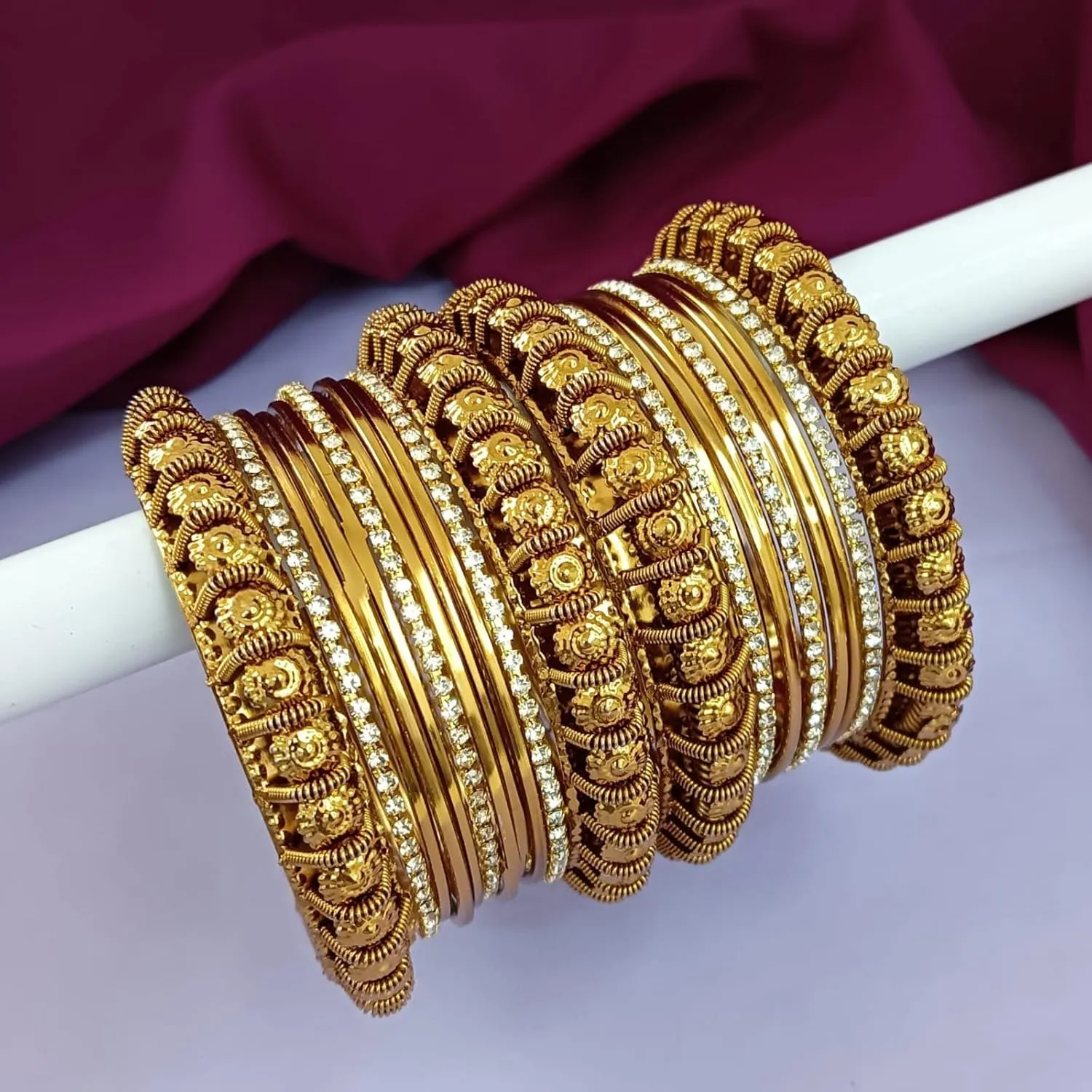 Efulgenz Indian Oxidized Bangle Bracelet Set for Women Plain Metal Bangles CZ Crystal Rhinestone Bangles Oxidized Jewelry Boho Bracelet Set Fashion Statement Jewelry for Women