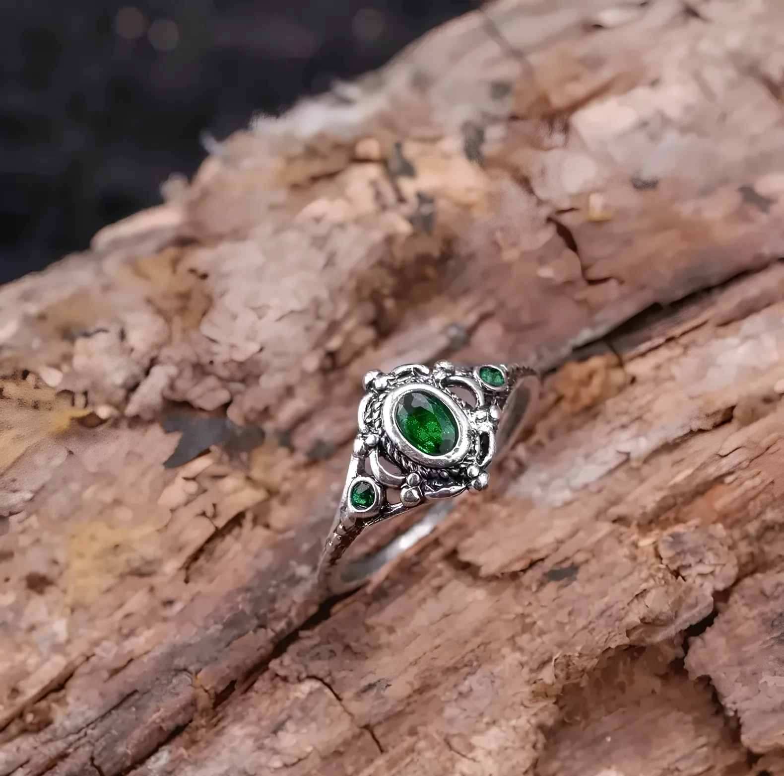 Emerald Enchantment Vintage Silver Ring