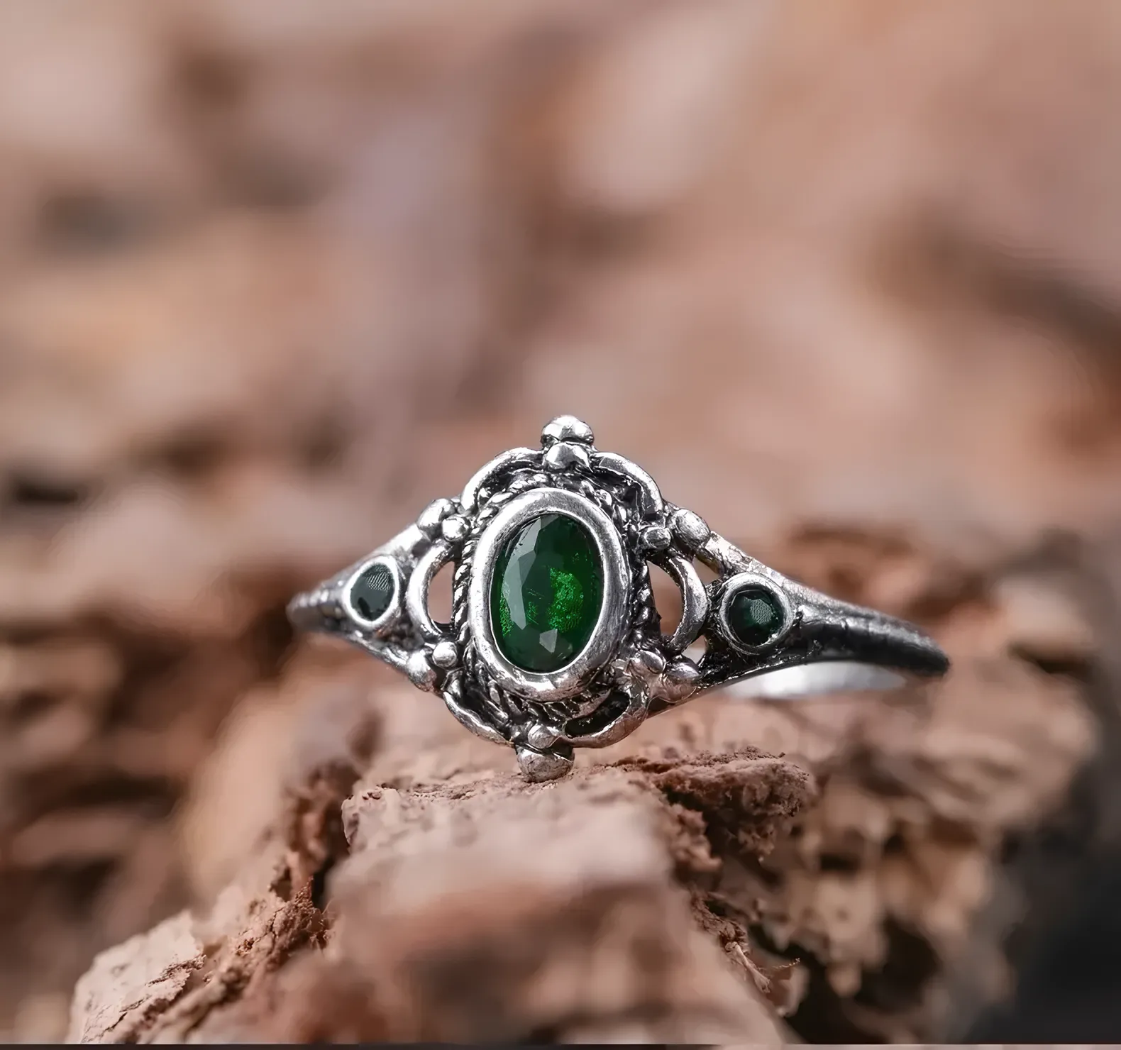 Emerald Enchantment Vintage Silver Ring