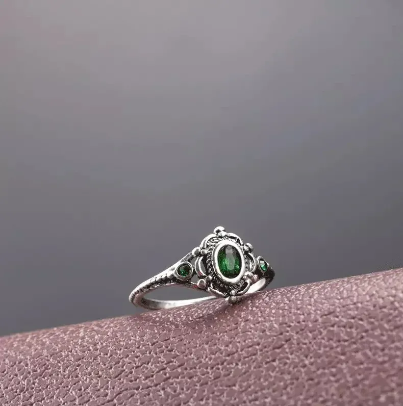 Emerald Enchantment Vintage Silver Ring