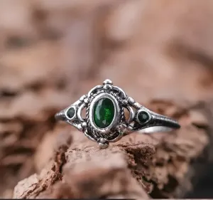 Emerald Enchantment Vintage Silver Ring