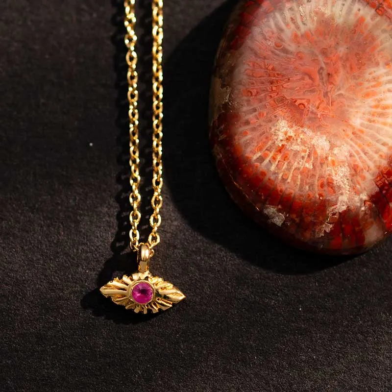 Evil Eye Necklace, Ruby, Gold