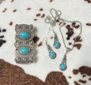 Faux Turquoise Necklace, Earring and Bracelet Bundle