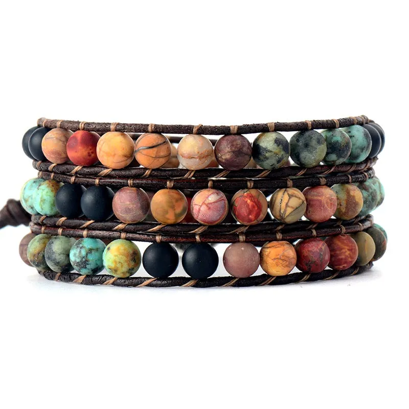 Frosted Stone Creative Beaded Hand-woven Leather Bracelet 6mm
