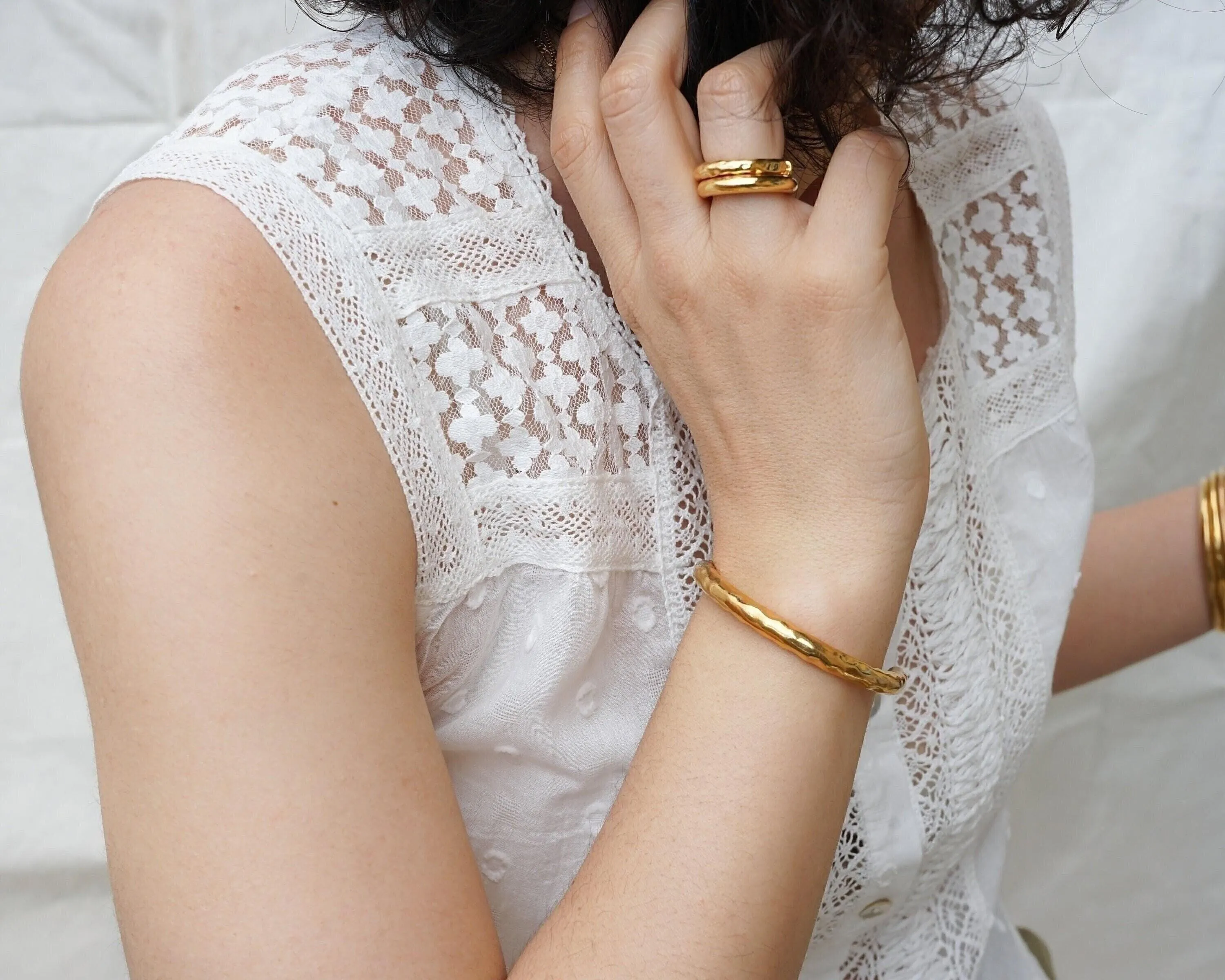 Gold Thick HammeredSimple Shiny Bold Cuff Bracelet