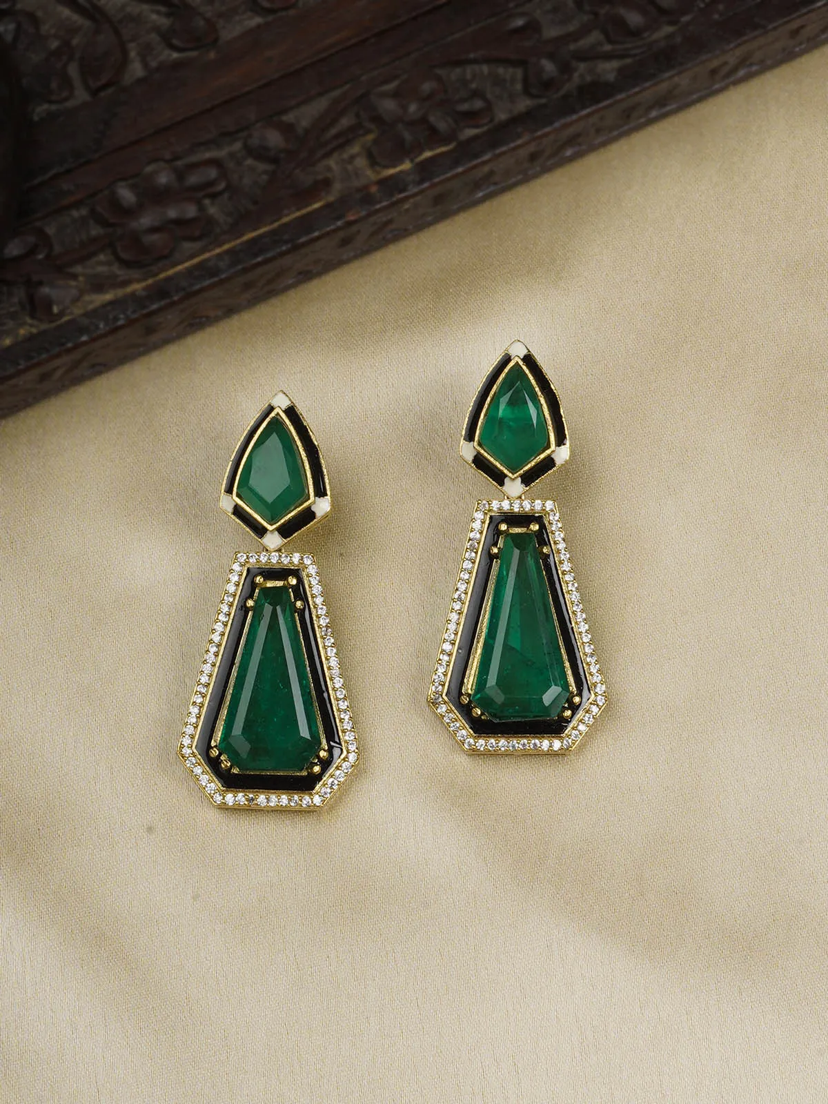 Green Color Gold Plated Contemporary Earrings - CC-EAR14GR