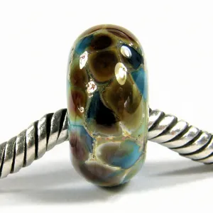 Handmade Large Hole Lampwork Beads, Euro Style Light Turquoise Blue Silver